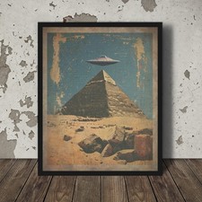 Listing image for Vintage EGYPTIAN PYRAMID UFO Wall Art, Alien Sci-Fi Egypt Decor, Giza UAP Poster
