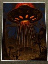 Listing image for UFO Abduction Scene with Glowing Beams Art Poster 18x24in