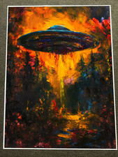 Listing image for UFO Over Fiery Forest Art Poster 18x24in