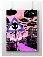Listing image for TRIPPY PSYCHEDELIC ALIEN UFO PLANET CAR PLANET POSTER ART PRINT IMAGE SIZE A3 A4
