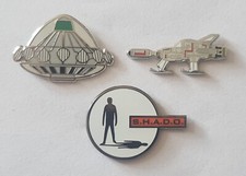 Listing image for UFO SHADO Interceptor + Alien Craft Metal & Enamel Lapel Tie Tac Pin Badge Logo