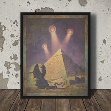 Listing image for Vintage EGYPT UFO PLASMA Wall Art, Pyramid Sphinx Decor, Egyptian Alien Poster