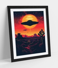 Listing image for COOL SILHOUETTE OF UFO SUNSET BEDROOM DECOR FRAMED WALL ART POSTER PRINT 4 SIZES