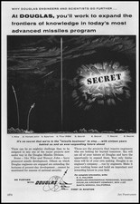 Listing image for 1957 Douglas Aircraft Nike Honest John Thor IRBM Sparrow Secret Missile Print Ad