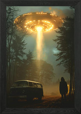 Listing image for UFO Over Forest Road Framed Wall Art Poster Canvas Print Picture