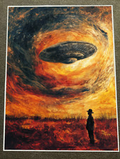 Listing image for Man Watching UFO in Fiery Sky Poster 18x24in