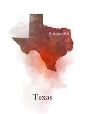 Listing image for Texas Map ART PRINT Travel, Texas Gift, Home decor, Wall Art