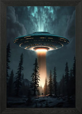 Listing image for UFO Over Forest Framed Wall Art Poster Canvas Print Picture