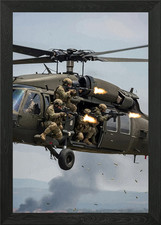 Listing image for Military Helicopter Soldiers Firing Framed Wall Art Poster Canvas Print Picture